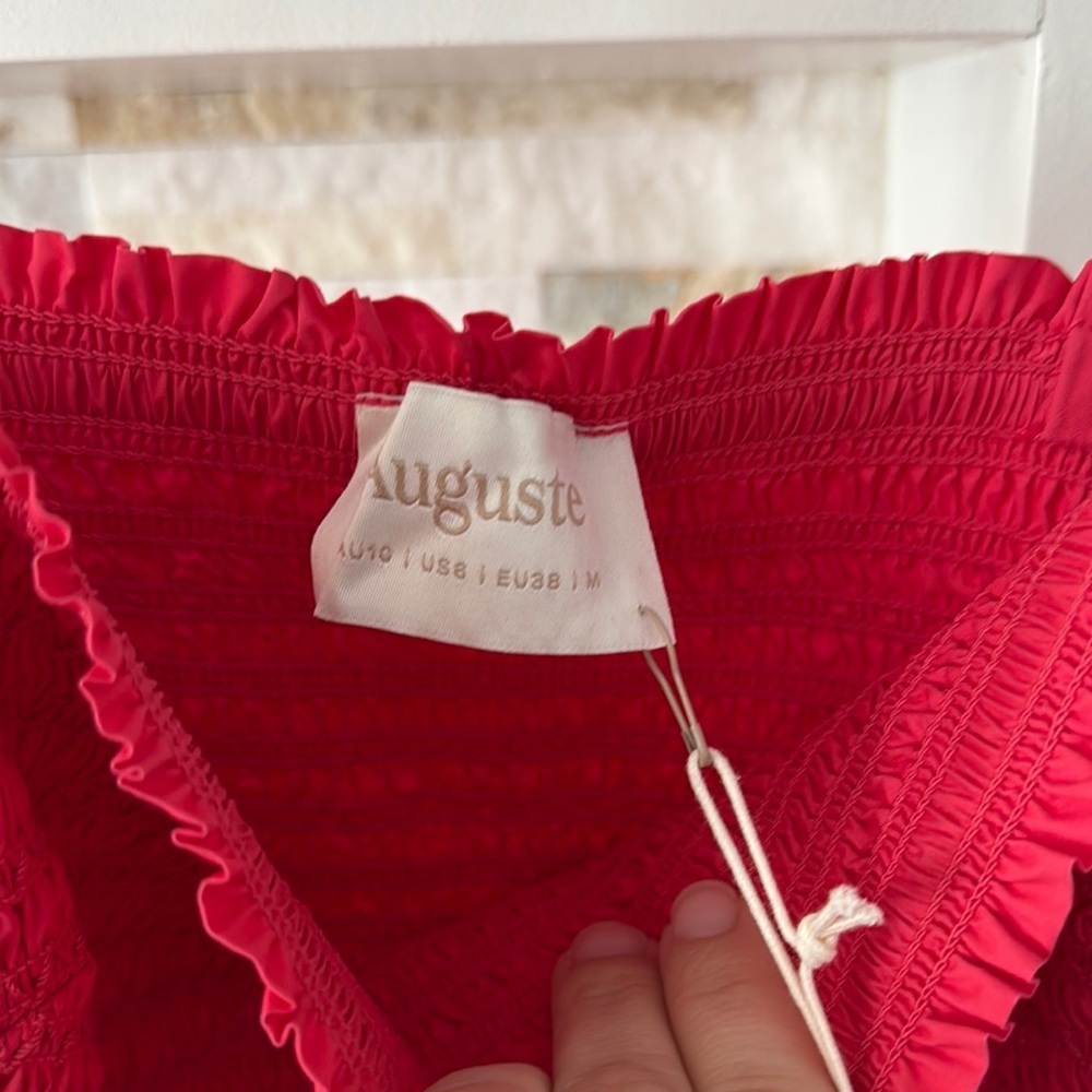 Auguste The Label Red Smocked Midi Dress Nwt Medium — image 5 of 6